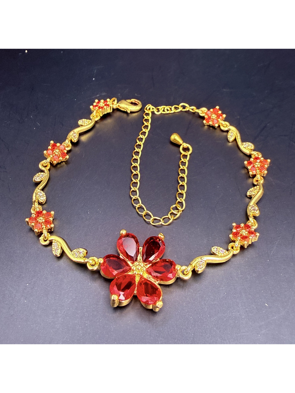 candy+clover red sakura floral vine gold tone bracelet